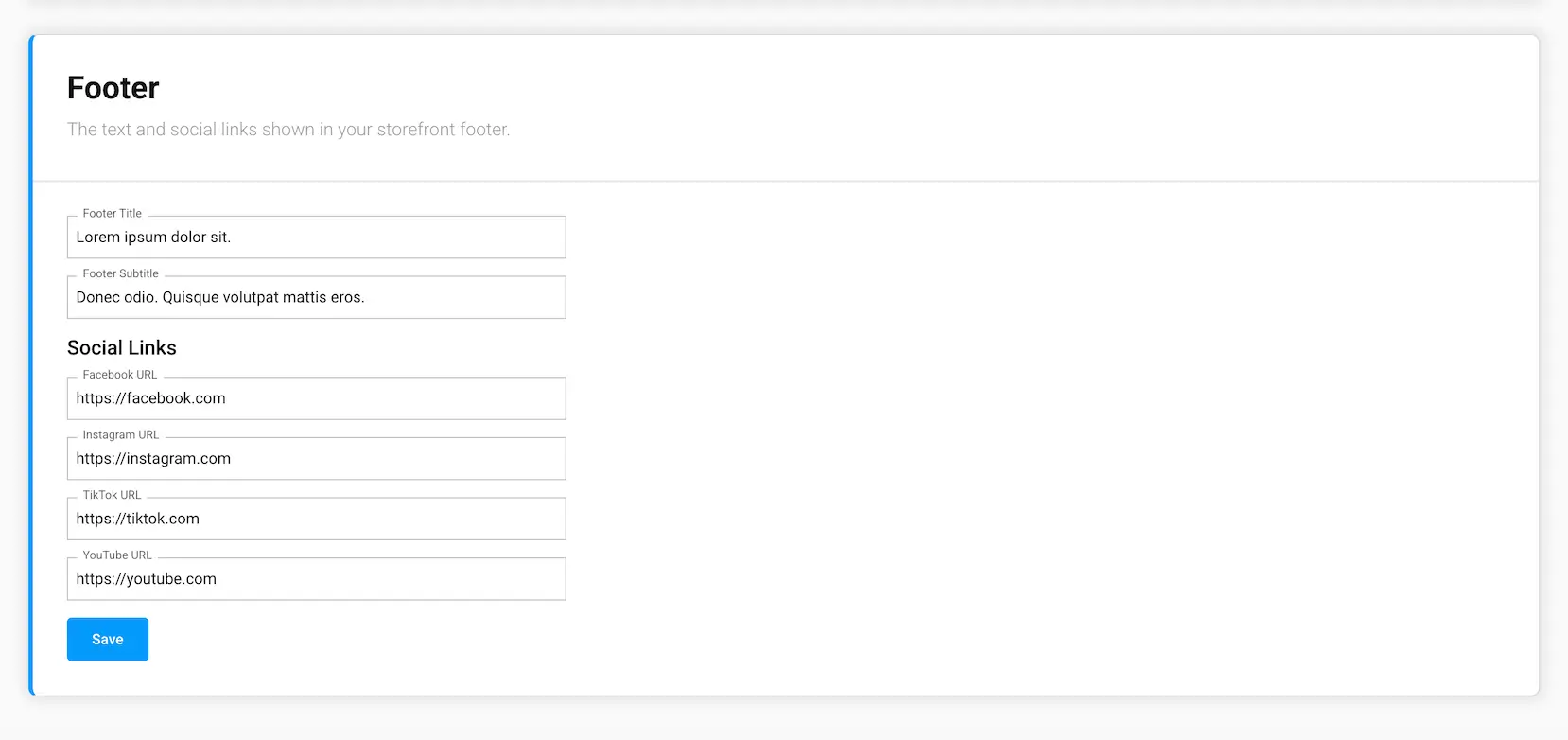 The Footer section of the Branding screen in the GrubStack Core dashboard