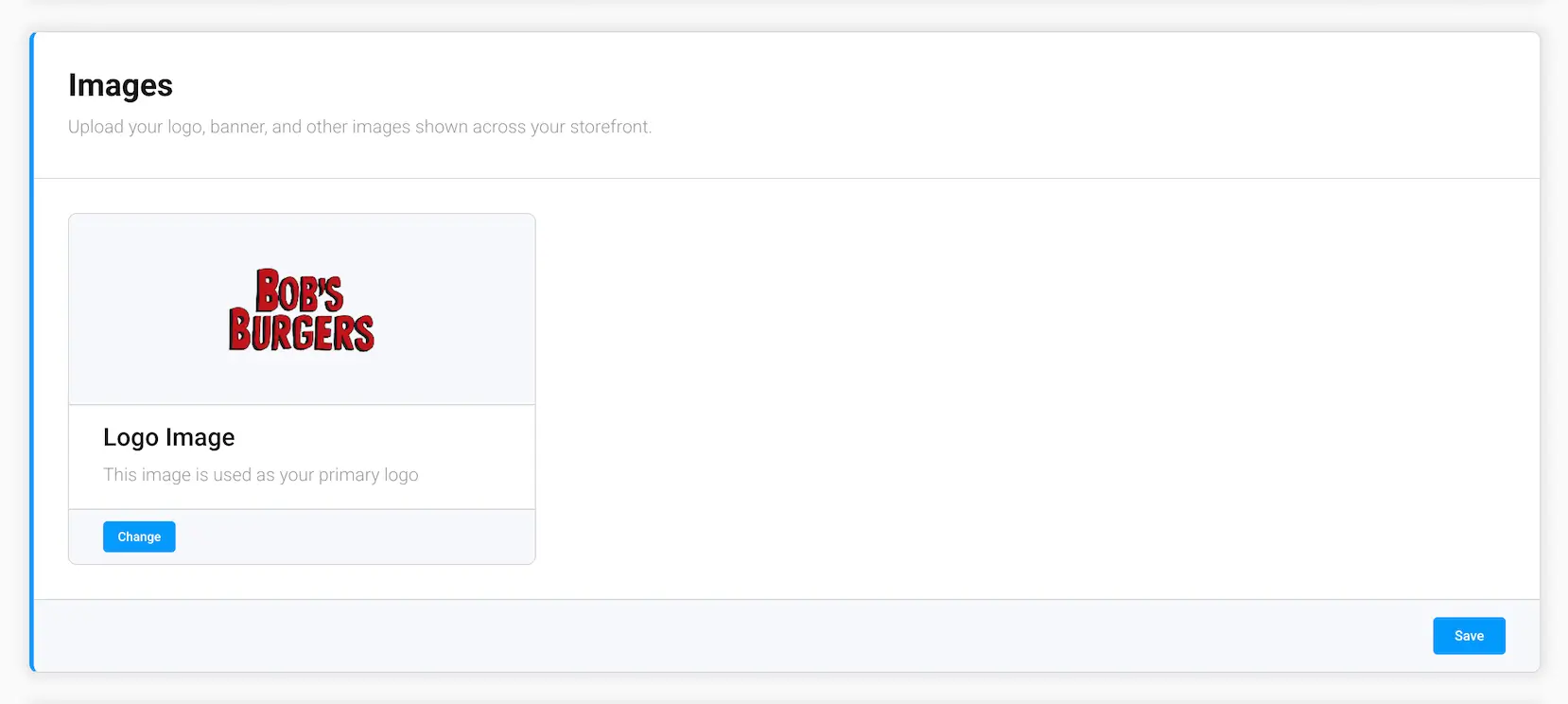 The Images section of the Branding screen in the GrubStack Core dashboard, showing the Logo Image card