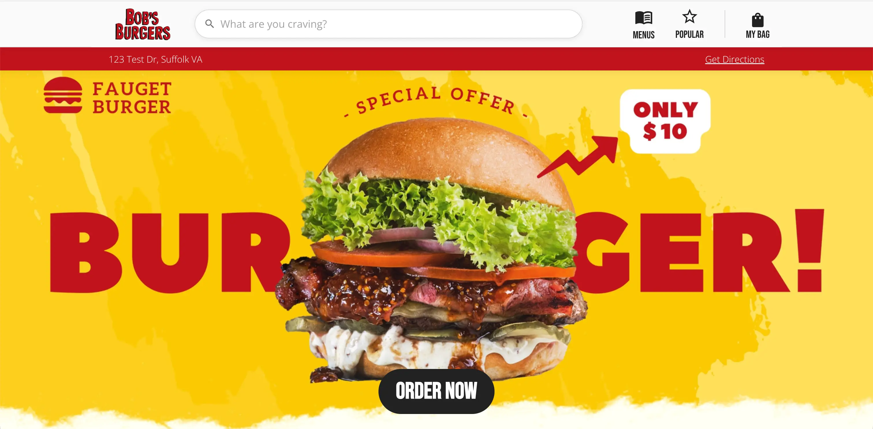 The GrubStack Web storefront homepage, including the header and hero banner