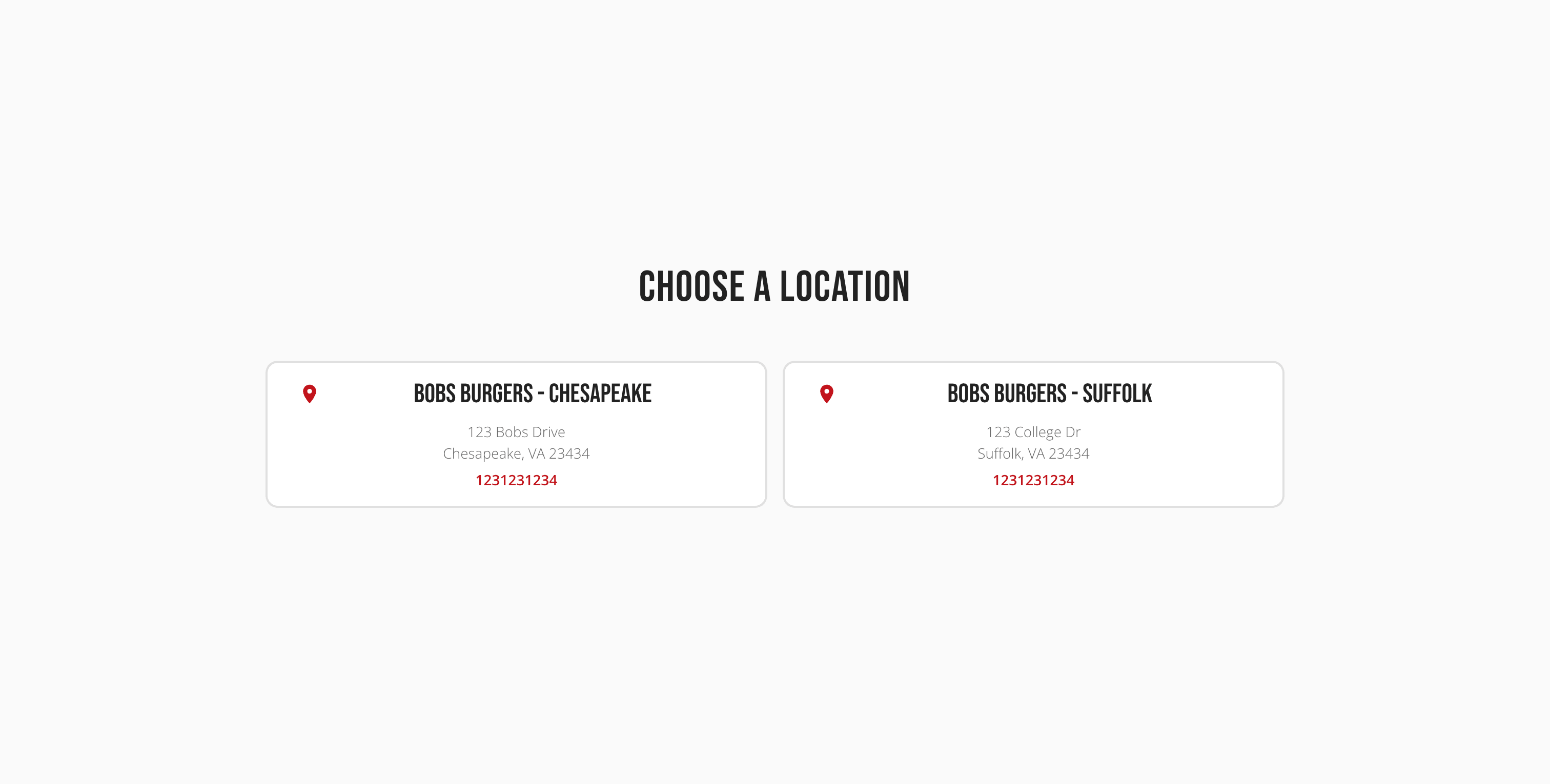 The "Choose a Location" screen shown when more than one location is active