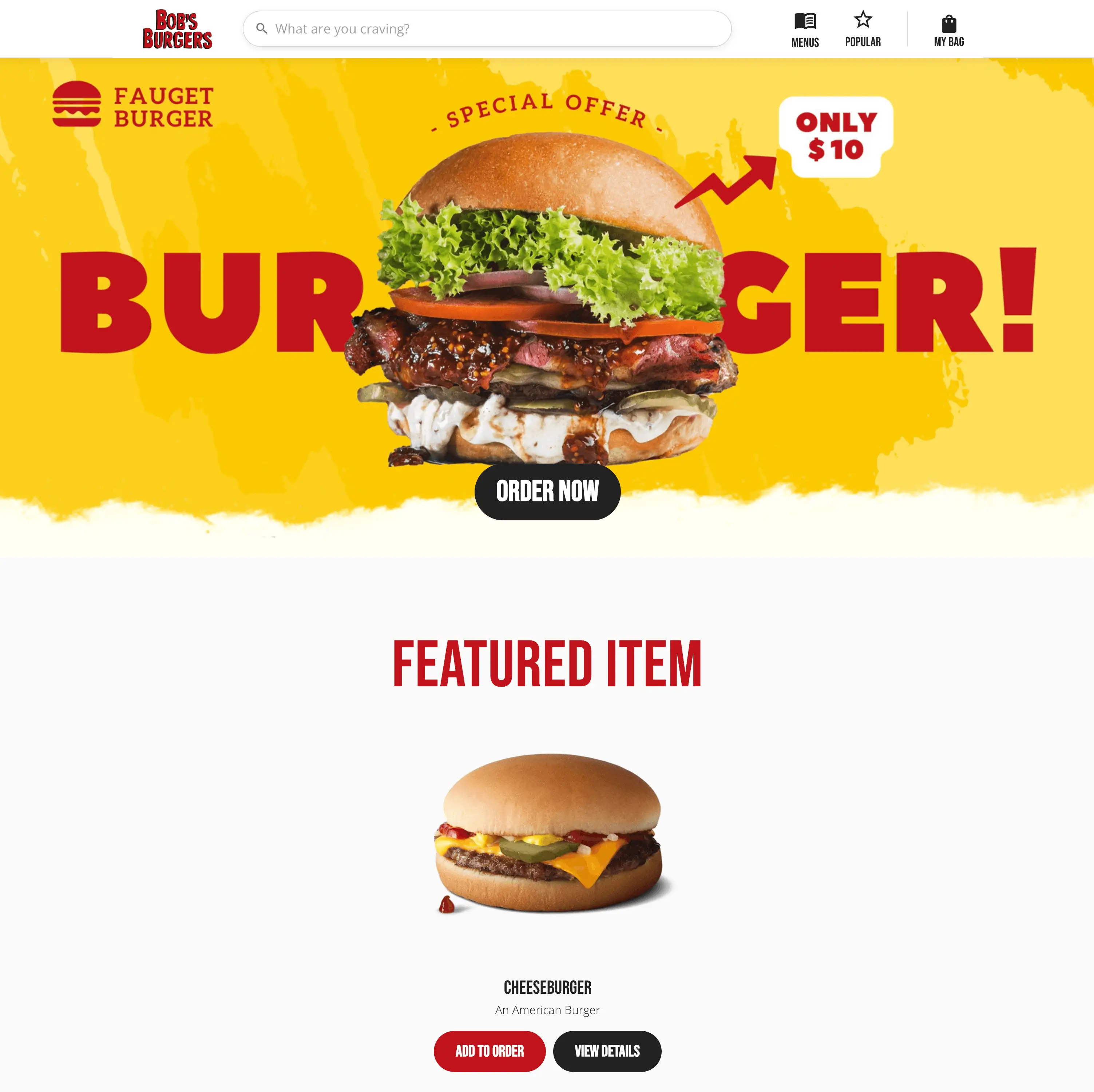 The GrubStack Web storefront home page, showing the hero banner and featured item
